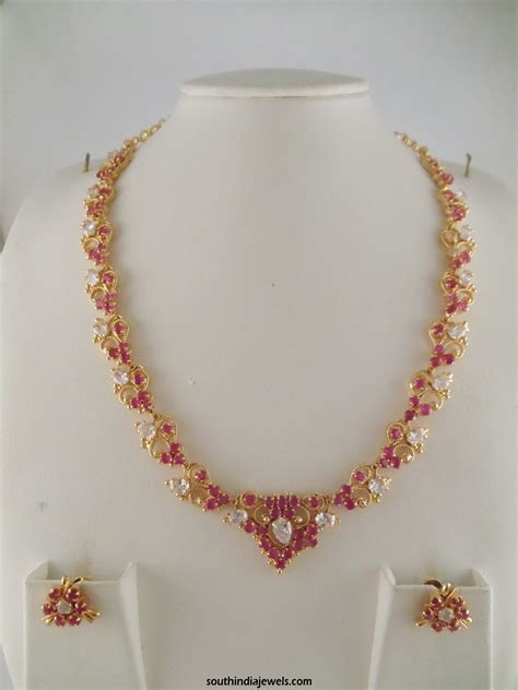 1 Gram Gold Ruby Stone Necklace South India Jewels