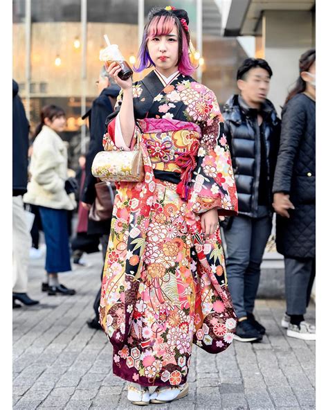 Tokyo Fashion Traditional Japanese Furisode Kimono On The Streets Of Shibuya Tokyo On Japans
