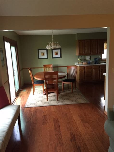 Paint color with wood floors and wood cabinets?