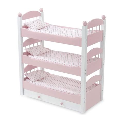 18 Inch Doll Furniture Pink Stackable Triple Bunk Bed With Storage
