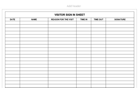 Free Printable Visitor Sign In Sheet Template Aulaiestpdm Blog