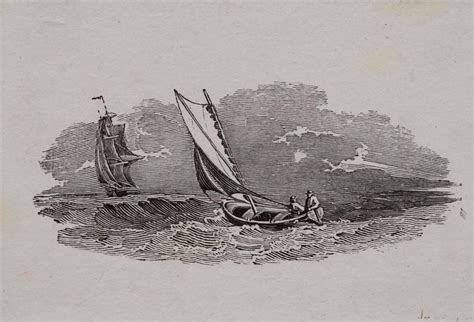 Stormy Sea Two Men In Yacht And Sail Ship Tailpiece To The Scamp Duck