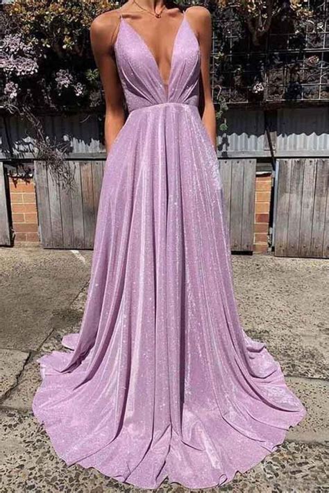 A Line V Neck Sparkle Long Prom Dress Formal Evening Dresses 601800