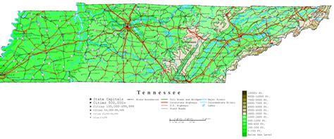 Tennessee Contour Map Inside Printable Map Of Tennessee With Cities