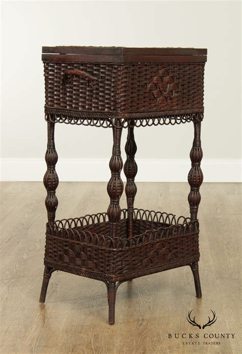 Antique Victorian Wicker Sewing Stand Side Table Etsy
