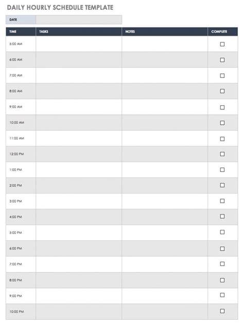 Printable Free Daily Work Schedule Templates Smartsheet Hourly Agenda