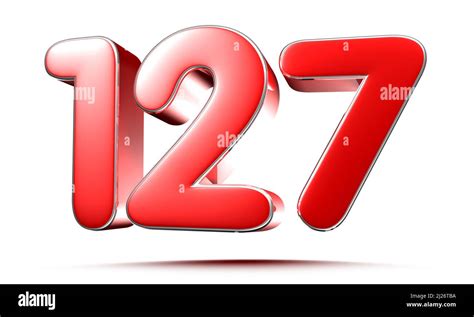 Rounded Red Number 127 On White Background 3d Illustration With