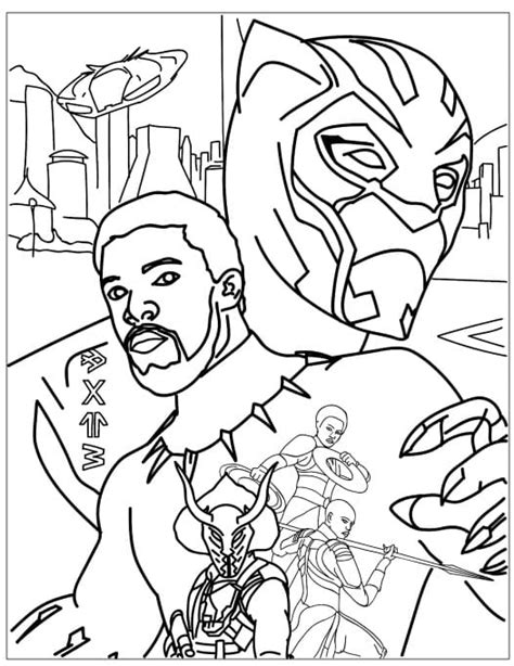 Coloring Pages Black Panther Superhero Marvel Free