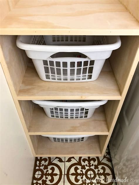 Rolling laundry basket dresser diy laundry room drying rack slanted shelf Stackable Laundry Basket Storage