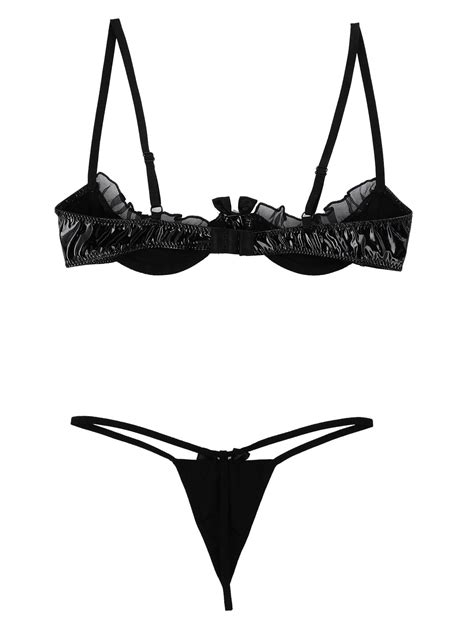 Sexy Costumeswomens Erotic Sex Lingerie Set Sexy Clothing Lace Trimmed Patent Leather Underwired