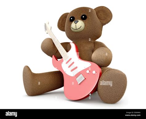 A Teddy Bear Playing A Electric Guitar 3d Rendered Illustration Stock