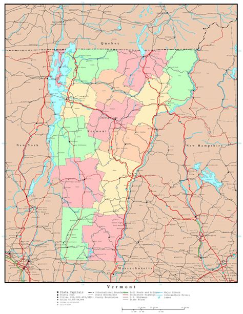 Large Detailed Administrative Map Of Vermont State With Roads Highways