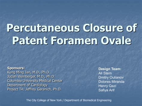 Percutaneous Closure Of Patent Foramen Ovale