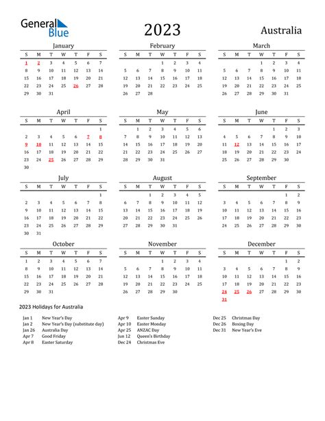 2023 Australia Calendar With Holidays 2023 Calendar Printable Nsw Get