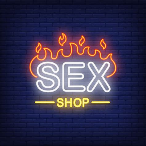 Napis Na Sex Shopie W Ogniu Neonowy Znak Na Ceglanym Tle Darmowy Wektor
