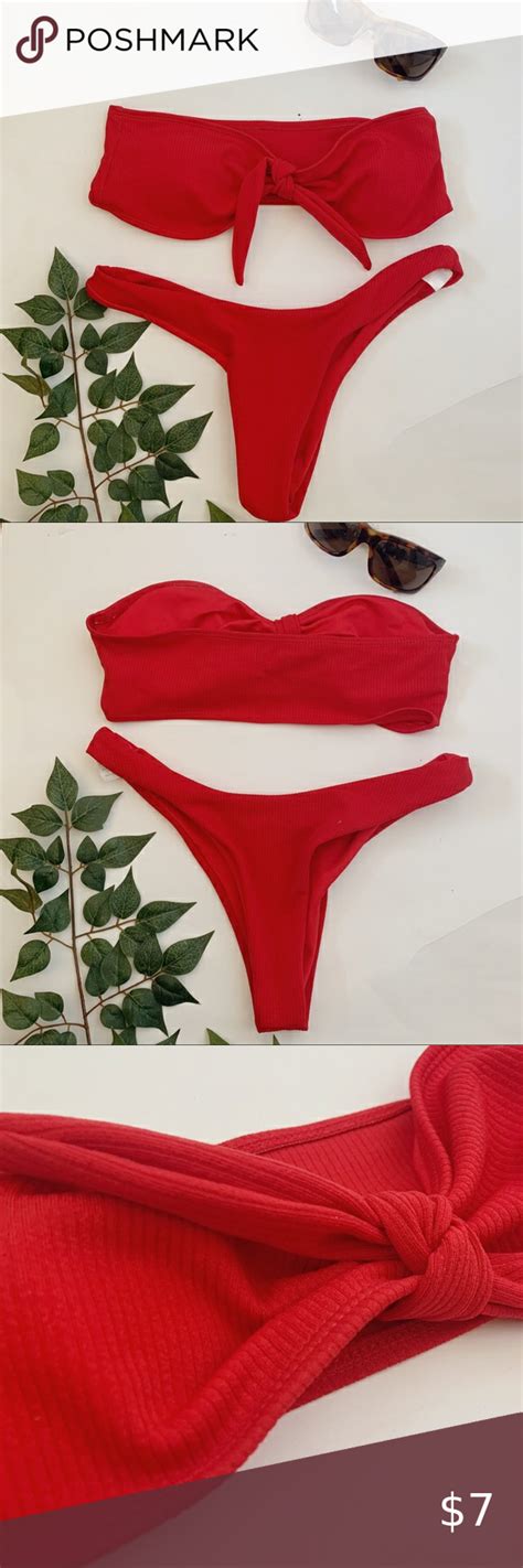 Shein Red Ribbed Bikini Bathing Suit S Bikinis Bathing Suit Bikini