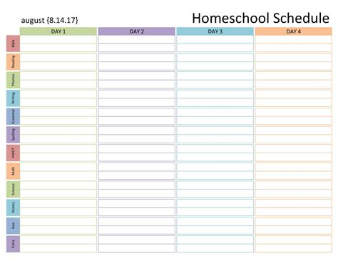 Free Printable Homeschool Schedule Templates Pdf Word Excel