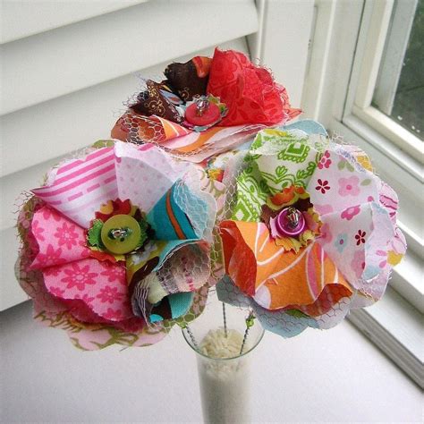 Handmade Fabric Scrap Flower Bouquet Arrangement Flower Crafts