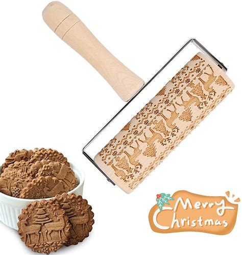 Christmas Wooden Rolling Pin Wooden Rolling Pins For Baking Embossed