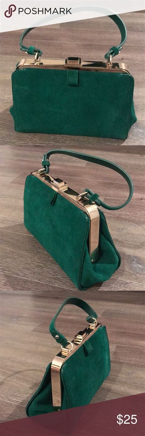 Zara Emerald Green Suede Vintage Inspired Purse Green Suede Suede