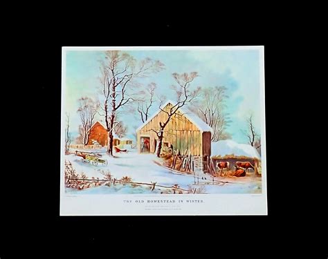 The Old Homestead In Winter Currier And Ives Colorful Print Etsy