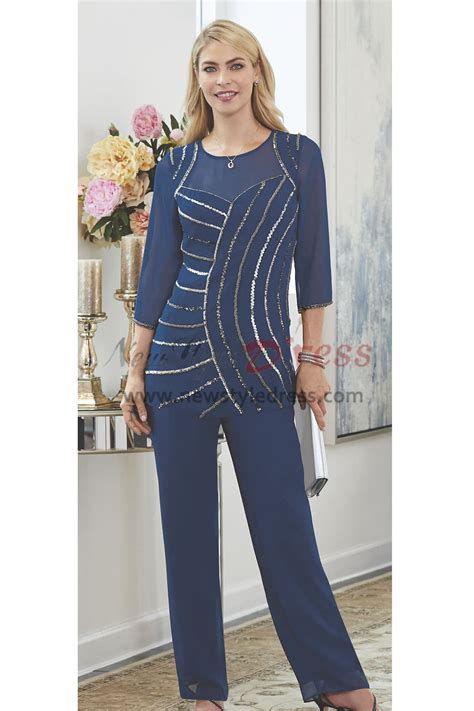 navy beaded trouser outfit elegant mother of the bride pant suits chiffon dress elastic waist