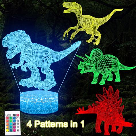 Dinosaur Toys 3d Dinosaur Night Light 4 Pieces 3d Dinosaur Lamp Toy