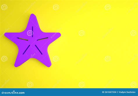 Purple Starfish Icon Isolated On Yellow Background Minimalism Concept