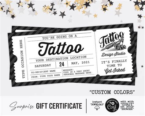 Tattoo Gift Card Ticket Certificate Voucher Template Get Etsy Gift