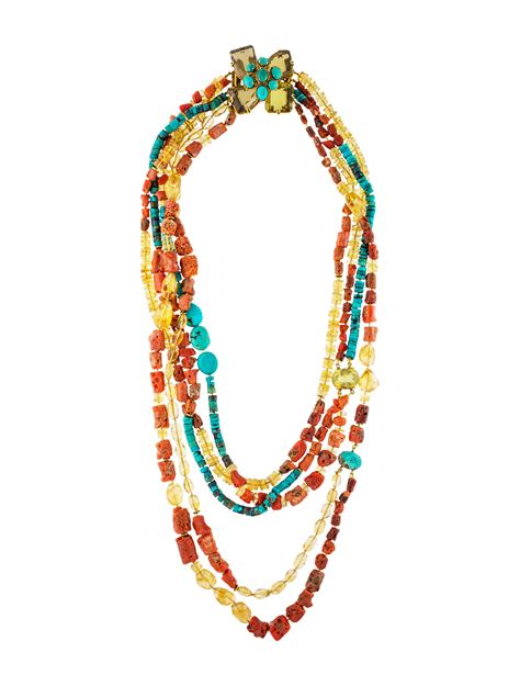 Coral Turquoise Citrine Multistrand Necklace Multi Strand Necklace