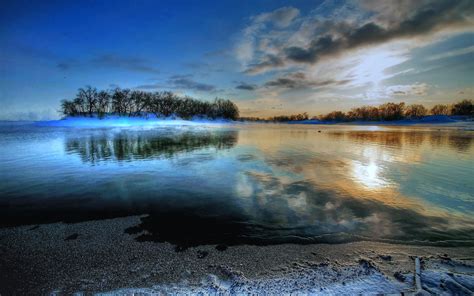 Nature Landscapes Lakes Hdr Water Islands Reflection Sky Clouds Sunset