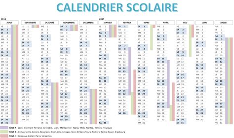 Calendrier Scolaire 2014 2015 à Télécharger Excel And Pdf