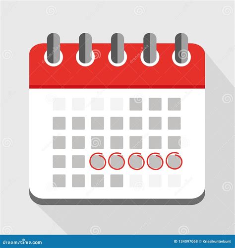Red Calendar With Five Circled Dates Vector Illustration