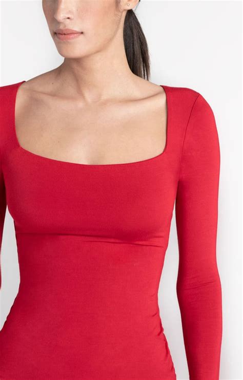 Red Long Sleeve Square Neck Shirt Yvonne Top Marcella