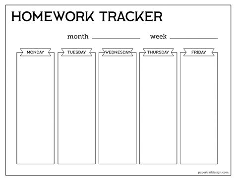 Sample Free Printable Student Homework Planner Template Paper Middle