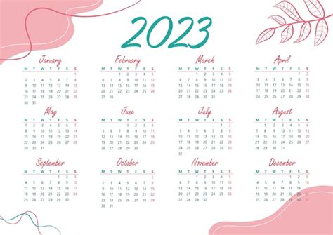 Premium Vector 2023 Year Calendar Week Starts On Monday