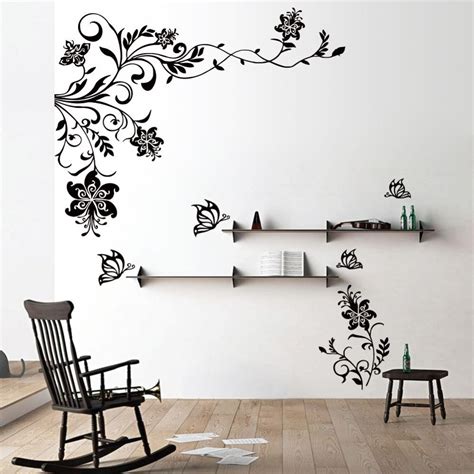 Butterfly Vine Flower Wall Decals Vinyl Art Stickers Living Room Mural