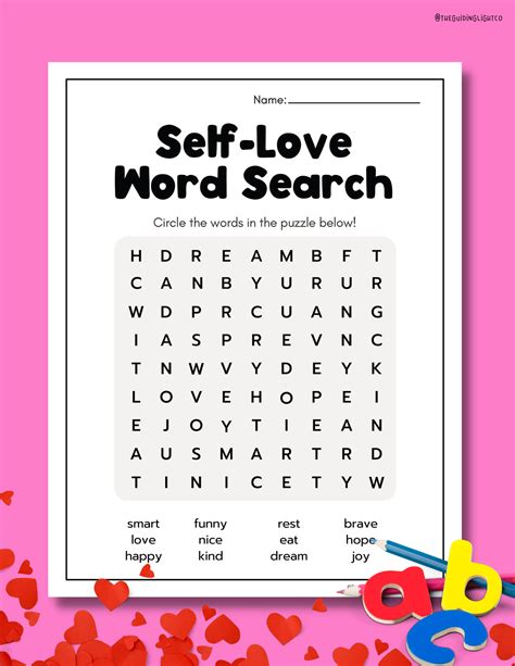 Self Love Word Search THE GUIDING LIGHT EDUCATION COMPANY INC