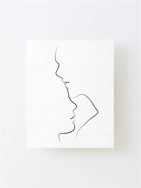Forehead Kiss Line Art Drawing In Black And White Mounted Print For