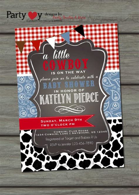 Capturing the essence of a baby shower in such a small design might seem hard, especially if you don't have access to professional design software, but with the selection of free templates, fonts, and tools available on. Cowboy Baby Shower Invitation, Paisley Baby Shower ...