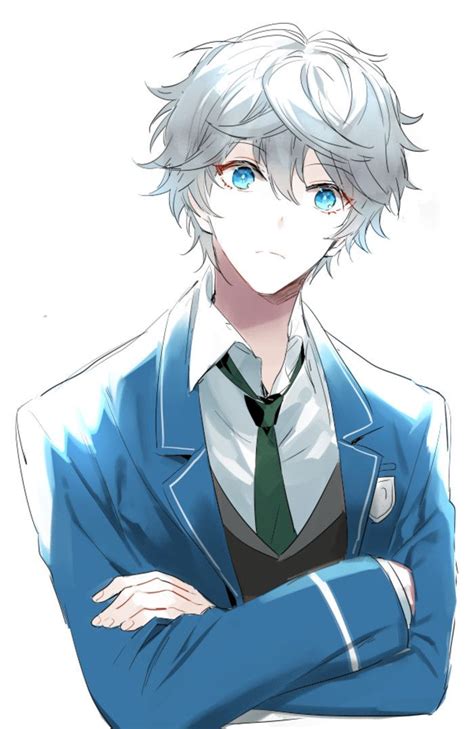 Cute Anime Boy With White Hair And Blue Eyes