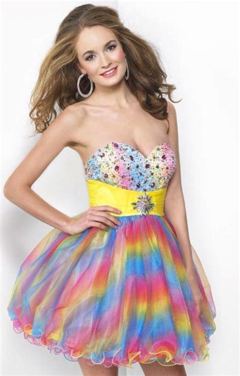 Short Rainbow Dress With Sweetheart Top And Jewels Dressy Dresses