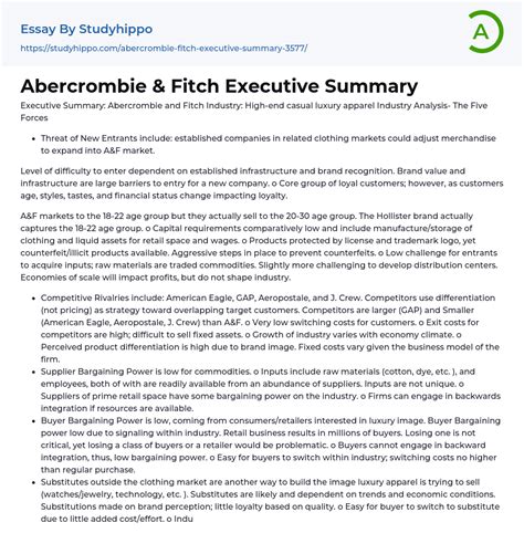Abercrombie And Fitch Executive Summary Essay Example