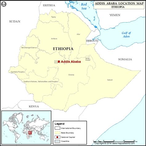 Ethiopia Political Map With Capital Addis Ababa National Borders Most