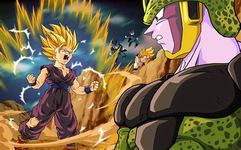 Upa saved by the flying nimbus from hitting the korin tower. Wallpaper Gohan vs Cell | Wallpapers Dragon Ball Z