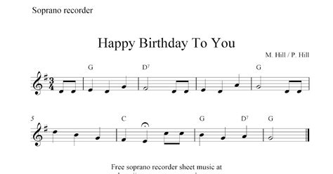 Happy Birthday To You Free Soprano Recorder Sheet Music Notes