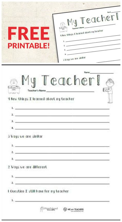 Get To Know Your Teacher Free Printable Get To Know Your Students At