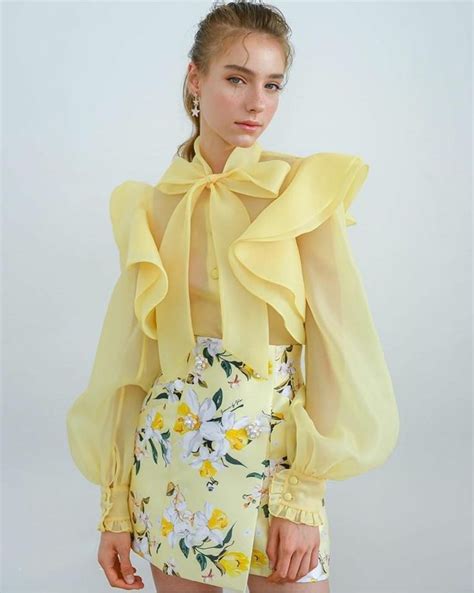 yellow chiffon ruffle long sleeve blouse ruffle long sleeve blouse yellow fashion yellow outfit