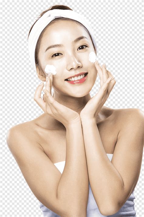 Woman Touching Her Cheeks Beauty Skin Cleanser Facial A Woman Who Spreads Facial Cleanser