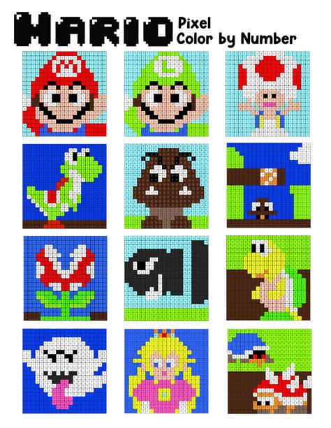 Super Mario Coloring Pages Free Printable Pixel Color By Number In